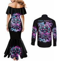 Rose Skull Couples Matching Mermaid Dress and Long Sleeve Button Shirt Stuck Between IDK IDC And IDGAF