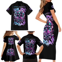 Rose Skull Family Matching Short Sleeve Bodycon Dress and Hawaiian Shirt Stuck Between IDK IDC And IDGAF - Wonder Print Shop