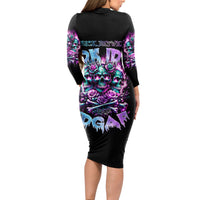 Rose Skull Long Sleeve Bodycon Dress Stuck Between IDK IDC And IDGAF - Wonder Print Shop