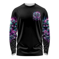 Rose Skull Long Sleeve Shirt Stuck Between IDK IDC And IDGAF - Wonder Print Shop