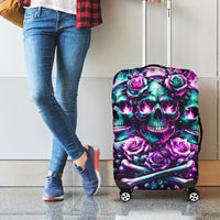 Rose Skull Luggage Cover Stuck Between IDK IDC And IDGAF - Wonder Print Shop