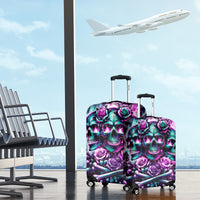 Rose Skull Luggage Cover Stuck Between IDK IDC And IDGAF - Wonder Print Shop