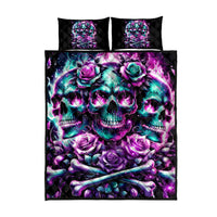 Rose Skull Quilt Bed Set Stuck Between IDK IDC And IDGAF - Wonder Print Shop