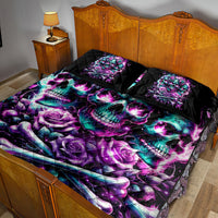 Rose Skull Quilt Bed Set Stuck Between IDK IDC And IDGAF - Wonder Print Shop