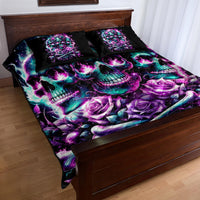Rose Skull Quilt Bed Set Stuck Between IDK IDC And IDGAF - Wonder Print Shop