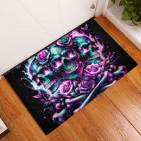 Rose Skull Rubber Doormat Stuck Between IDK IDC And IDGAF - Wonder Print Shop