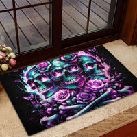 Rose Skull Rubber Doormat Stuck Between IDK IDC And IDGAF - Wonder Print Shop