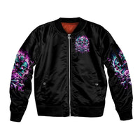 Rose Skull Sleeve Zip Bomber Jacket Stuck Between IDK IDC And IDGAF - Wonder Print Shop