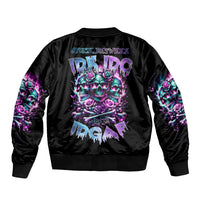 Rose Skull Sleeve Zip Bomber Jacket Stuck Between IDK IDC And IDGAF - Wonder Print Shop