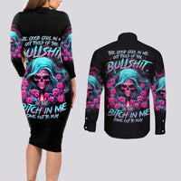 Lady Skull Couples Matching Long Sleeve Bodycon Dress and Long Sleeve Button Shirt The Good Girl In Me Got Tired Of The Bullshit - Wonder Print Shop
