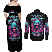 Lady Skull Couples Matching Off Shoulder Maxi Dress and Long Sleeve Button Shirt The Good Girl In Me Got Tired Of The Bullshit - Wonder Print Shop