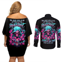 Lady Skull Couples Matching Off Shoulder Short Dress and Long Sleeve Button Shirt The Good Girl In Me Got Tired Of The Bullshit - Wonder Print Shop