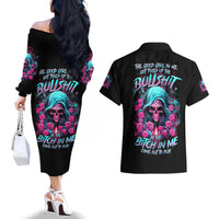 Lady Skull Couples Matching Off The Shoulder Long Sleeve Dress and Hawaiian Shirt The Good Girl In Me Got Tired Of The Bullshit - Wonder Print Shop