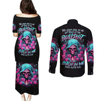 Black matching skull graphic long sleeve button shirt and pullover dress set