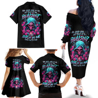 Lady Skull Family Matching Off Shoulder Long Sleeve Dress and Hawaiian Shirt The Good Girl In Me Got Tired Of The Bullshit - Wonder Print Shop