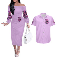Reaper Skull Couples Matching Off The Shoulder Long Sleeve Dress and Hawaiian Shirt Warning This Tattooed Girl Doesn't Play Well With Stupid People - Wonder Print Shop