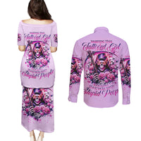 Reaper Skull Couples Matching Puletasi and Long Sleeve Button Shirt Warning This Tattooed Girl Doesn't Play Well With Stupid People - Wonder Print Shop
