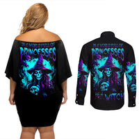 Witch Skull Couples Matching Off Shoulder Short Dress and Long Sleeve Button Shirts In A World Full Of Princess Be A Witch - Wonder Print Shop