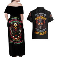 King Skull Couples Matching Off Shoulder Maxi Dress and Hawaiian Shirt Don't Make Me Mad Then Tell Me To Calm Down - Wonder Print Shop