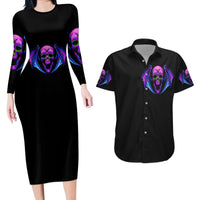 Bat Skull Couples Matching Long Sleeve Bodycon Dress and Hawaiian Shirt Bat Skull Hello Darkness My Old Friend - Wonder Print Shop