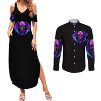 Bat Skull Couples Matching Summer Maxi Dress and Long Sleeve Button Shirts Bat Skull Hello Darkness My Old Friend - Wonder Print Shop
