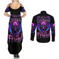 Bat Skull Couples Matching Summer Maxi Dress and Long Sleeve Button Shirts Bat Skull Hello Darkness My Old Friend - Wonder Print Shop