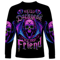 Bat Skull Long Sleeve Shirt Bat Skull Hello Darkness My Old Friend - Wonder Print Shop