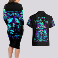 Witch Skull Couples Matching Long Sleeve Bodycon Dress and Hawaiian Shirt Skull Witch Hello Darkness My Old Friend - Wonder Print Shop