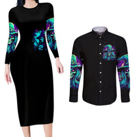 Witch Skull Couples Matching Long Sleeve Bodycon Dress and Long Sleeve Button Shirts Skull Witch Hello Darkness My Old Friend - Wonder Print Shop