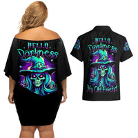 Witch Skull Couples Matching Off Shoulder Short Dress and Hawaiian Shirt Skull Witch Hello Darkness My Old Friend - Wonder Print Shop