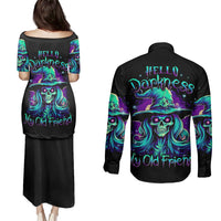 Witch Skull Couples Matching Puletasi Dress and Long Sleeve Button Shirts Skull Witch Hello Darkness My Old Friend - Wonder Print Shop