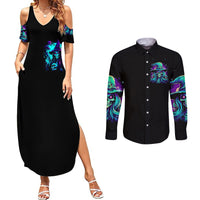 Witch Skull Couples Matching Summer Maxi Dress and Long Sleeve Button Shirts Skull Witch Hello Darkness My Old Friend - Wonder Print Shop