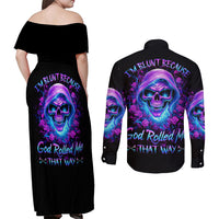 Rose Skull Couples Matching Off Shoulder Maxi Dress and Long Sleeve Button Shirts I'm Blunt Because God Rolled Me That Way - Wonder Print Shop