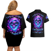 Rose Skull Couples Matching Off Shoulder Short Dress and Hawaiian Shirt I'm Blunt Because God Rolled Me That Way - Wonder Print Shop