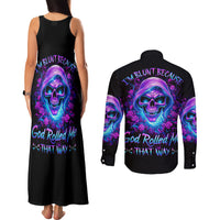 Rose Skull Couples Matching Tank Maxi Dress and Long Sleeve Button Shirts I'm Blunt Because God Rolled Me That Way - Wonder Print Shop