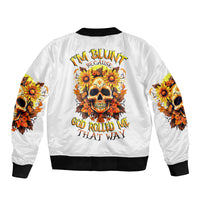 Sunflower Skull Bomber Jacket Sunflower I'm Blunt Because God Rolled Me That Way - Wonder Print Shop