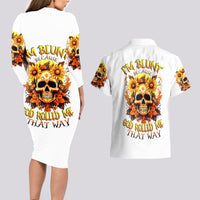 Sunflower Skull Couples Matching Long Sleeve Bodycon Dress and Hawaiian Shirt Sunflower I'm Blunt Because God Rolled Me That Way - Wonder Print Shop