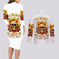Sunflower Skull Couples Matching Long Sleeve Bodycon Dress and Long Sleeve Button Shirts Sunflower I'm Blunt Because God Rolled Me That Way - Wonder Print Shop