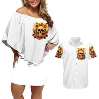 Sunflower Skull Couples Matching Off Shoulder Short Dress and Hawaiian Shirt Sunflower I'm Blunt Because God Rolled Me That Way - Wonder Print Shop