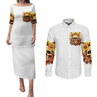 Sunflower Skull Couples Matching Puletasi Dress and Long Sleeve Button Shirts Sunflower I'm Blunt Because God Rolled Me That Way - Wonder Print Shop
