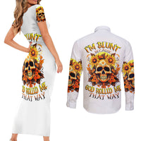 Sunflower Skull Couples Matching Short Sleeve Bodycon Dress and Long Sleeve Button Shirts Sunflower I'm Blunt Because God Rolled Me That Way - Wonder Print Shop