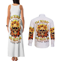 Sunflower Skull Couples Matching Tank Maxi Dress and Long Sleeve Button Shirts Sunflower I'm Blunt Because God Rolled Me That Way - Wonder Print Shop