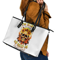 Sunflower Skull Leather Tote Bag Sunflower I'm Blunt Because God Rolled Me That Way - Wonder Print Shop