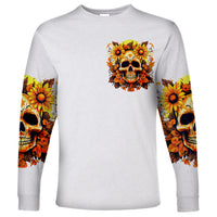 Sunflower Skull Long Sleeve Shirt Sunflower I'm Blunt Because God Rolled Me That Way - Wonder Print Shop