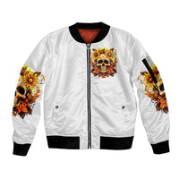 Sunflower Skull Sleeve Zip Bomber Jacket Sunflower I'm Blunt Because God Rolled Me That Way - Wonder Print Shop