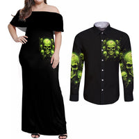 Thunder Skull Couples Matching Off Shoulder Maxi Dress and Long Sleeve Button Shirts Thunder Skull I Never Alone My Demon With Me 24/7 - Wonder Print Shop