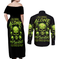 Thunder Skull Couples Matching Off Shoulder Maxi Dress and Long Sleeve Button Shirts Thunder Skull I Never Alone My Demon With Me 24/7 - Wonder Print Shop