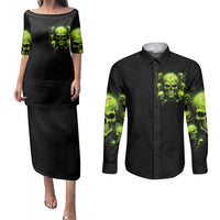 Thunder Skull Couples Matching Puletasi Dress and Long Sleeve Button Shirts Thunder Skull I Never Alone My Demon With Me 24/7 - Wonder Print Shop