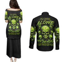 Thunder Skull Couples Matching Puletasi Dress and Long Sleeve Button Shirts Thunder Skull I Never Alone My Demon With Me 24/7 - Wonder Print Shop