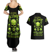 Thunder Skull Couples Matching Summer Maxi Dress and Hawaiian Shirt Thunder Skull I Never Alone My Demon With Me 24/7 - Wonder Print Shop